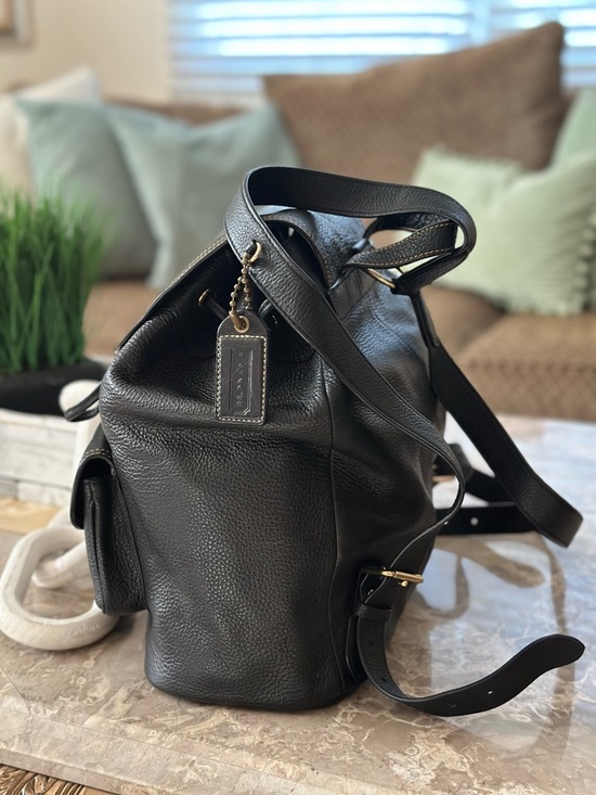Coach Black Pebbled Leather Backpack with Gold-Tone Hardware display picture 2